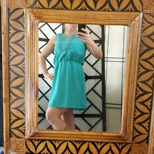 Cute aqua dress with bronz applique